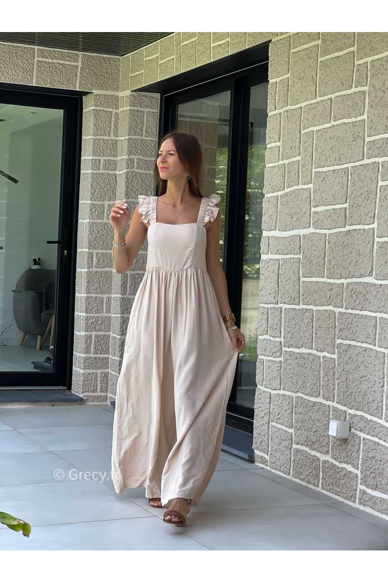 Combinaison bretelles volants beige printemps été mode tendance grecy zara mango