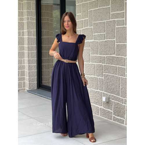 Combinaison pantalon bretelles volants bleu marine printemps été mode tendance grecy zara mango