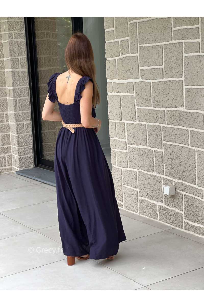 Combinaison pantalon bretelles volants bleu marine printemps été mode tendance grecy zara mango