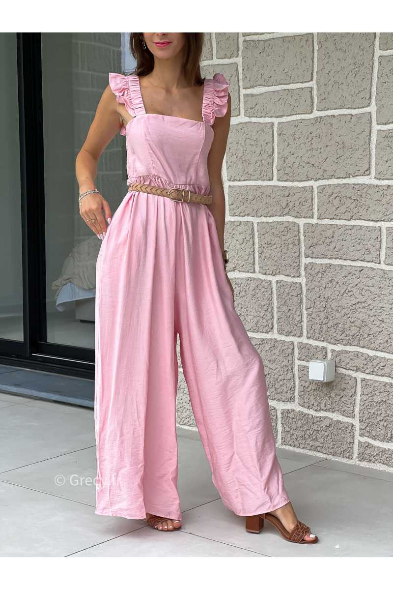 Combinaison pantalon bretelles volants rose printemps été mode tendance grecy zara mango