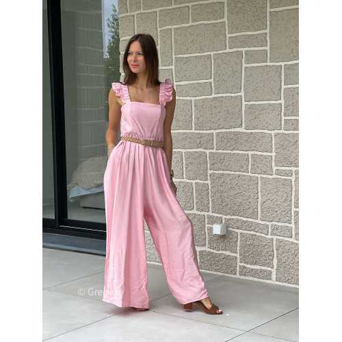 Combinaison bretelles volants rose