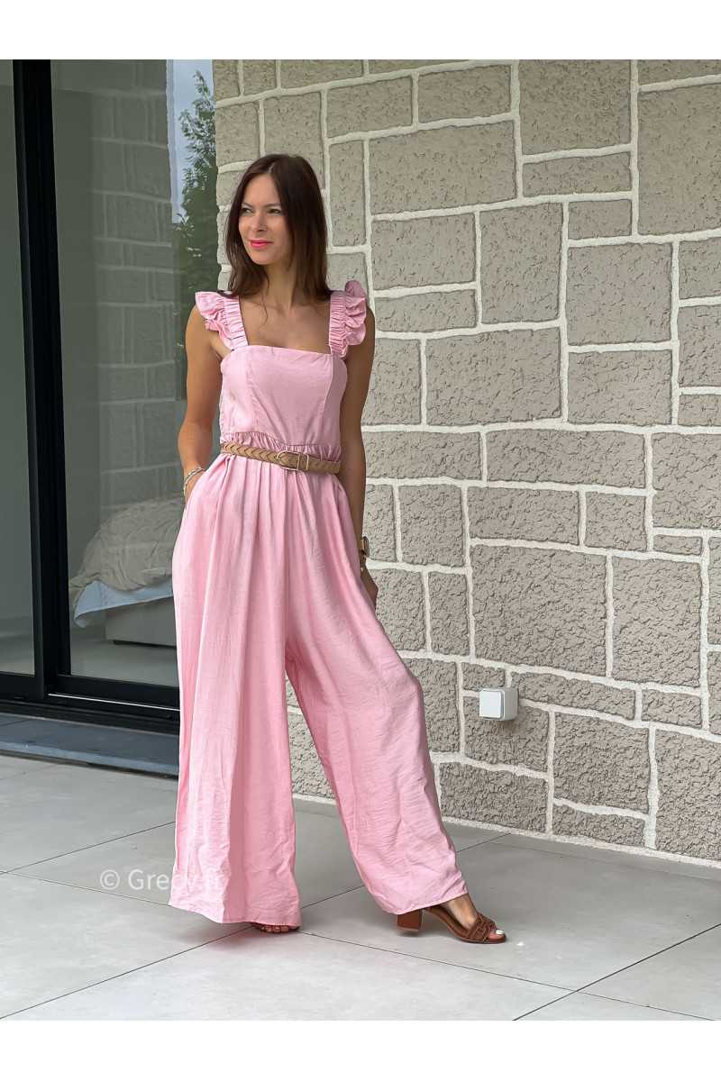Combinaison pantalon bretelles volants rose printemps été mode tendance grecy zara mango