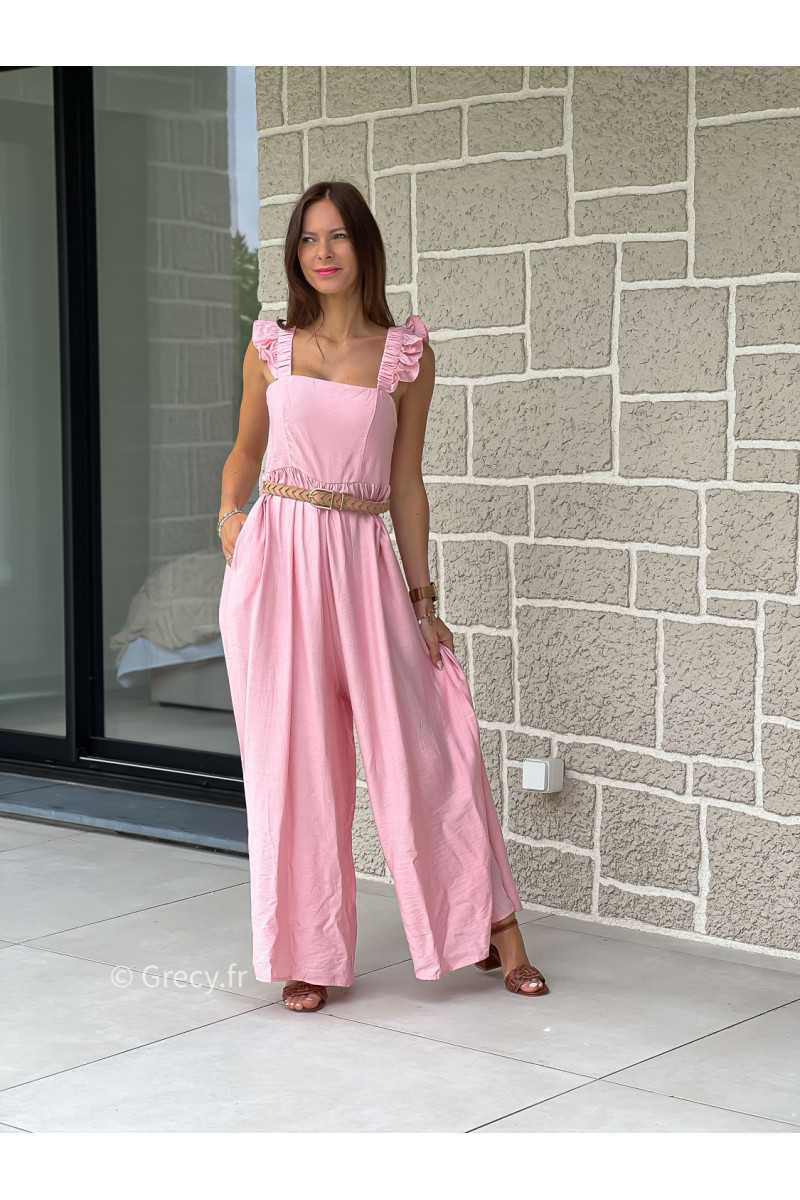 Combinaison pantalon bretelles volants rose printemps été mode tendance grecy zara mango