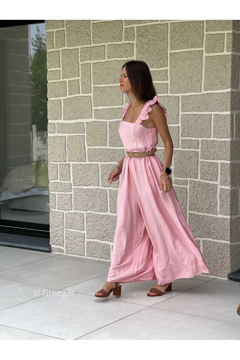 Combinaison pantalon bretelles volants rose printemps été mode tendance grecy zara mango