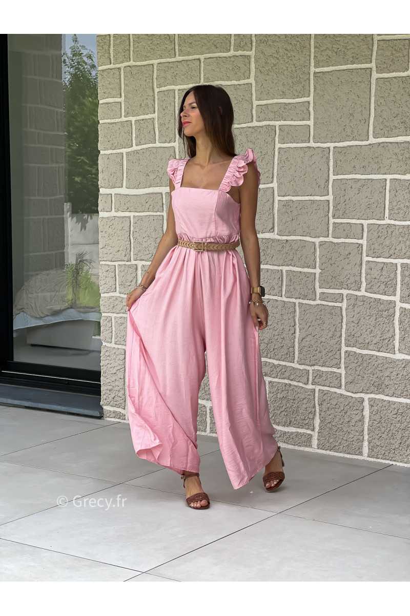 Combinaison pantalon bretelles volants rose printemps été mode tendance grecy zara mango
