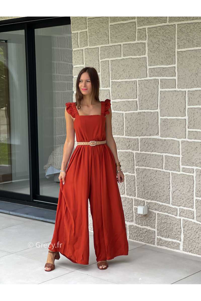 Combinaison pantalon bretelles volants terracotta printemps été mode tendance grecy zara mango