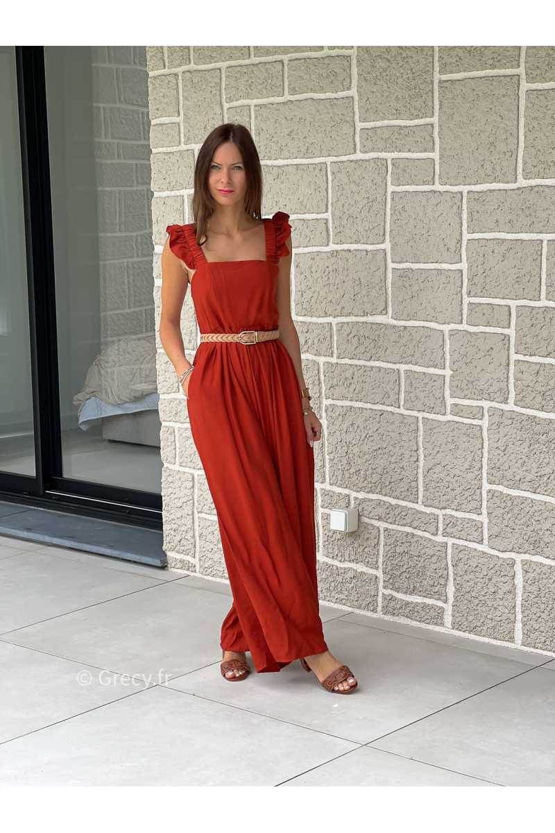 Combinaison pantalon bretelles volants terracotta printemps été mode tendance grecy zara mango