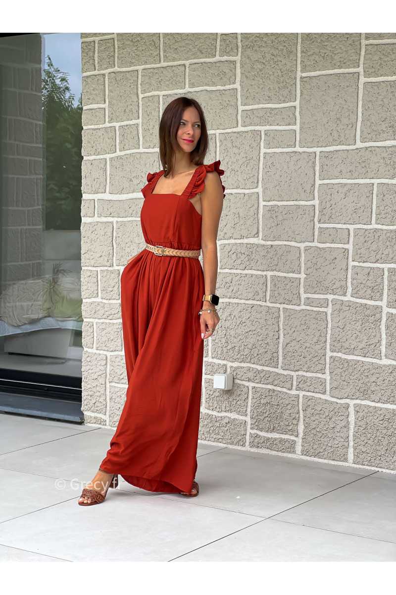 Combinaison pantalon bretelles volants terracotta printemps été mode tendance grecy zara mango