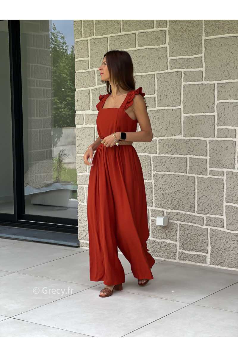 Combinaison pantalon bretelles volants terracotta printemps été mode tendance grecy zara mango