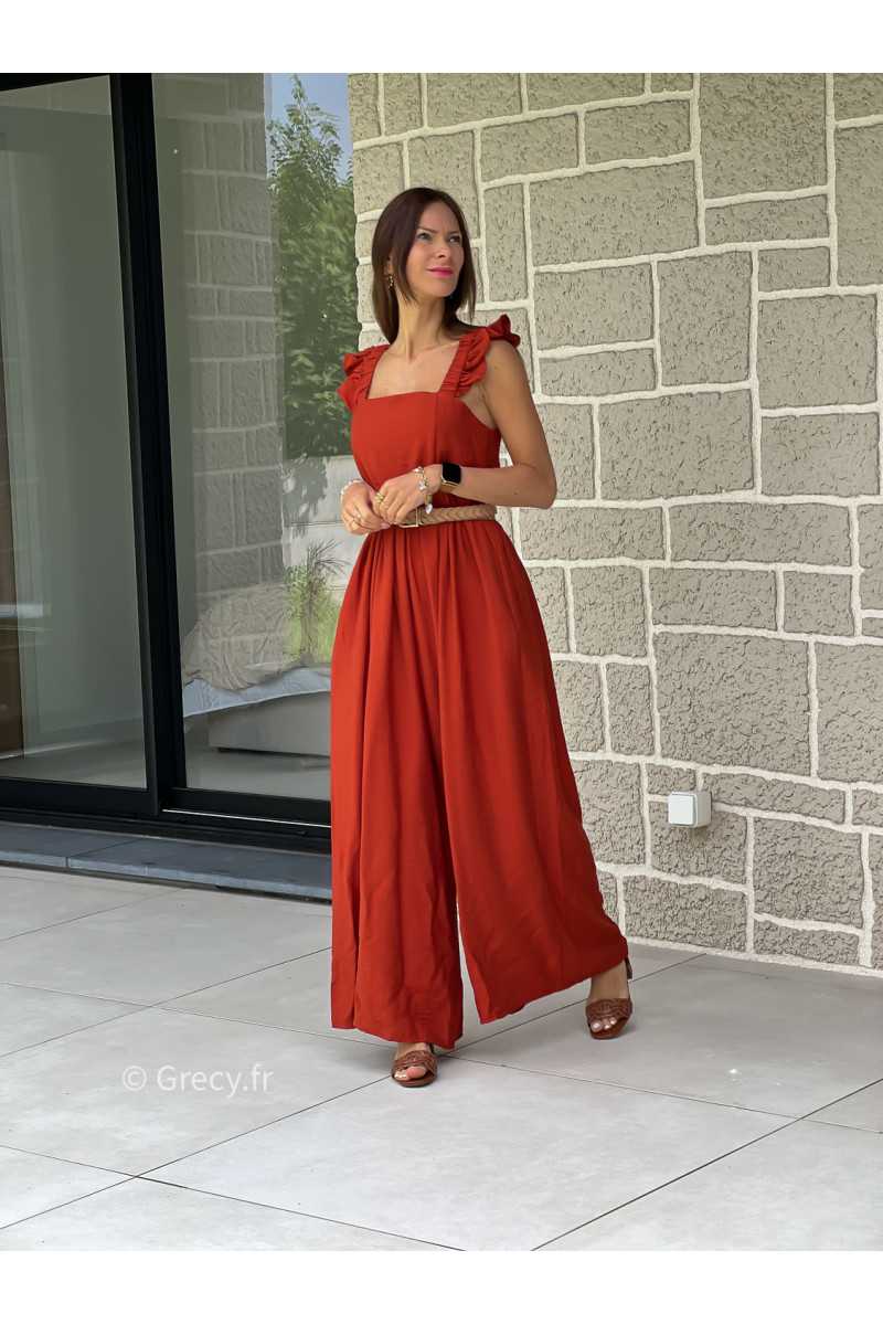 Combinaison pantalon bretelles volants terracotta printemps été mode tendance grecy zara mango