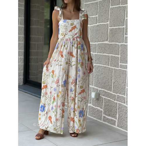 Combinaison pantalon bretelles volants fleurie printemps été mode tendance grecy zara mango
