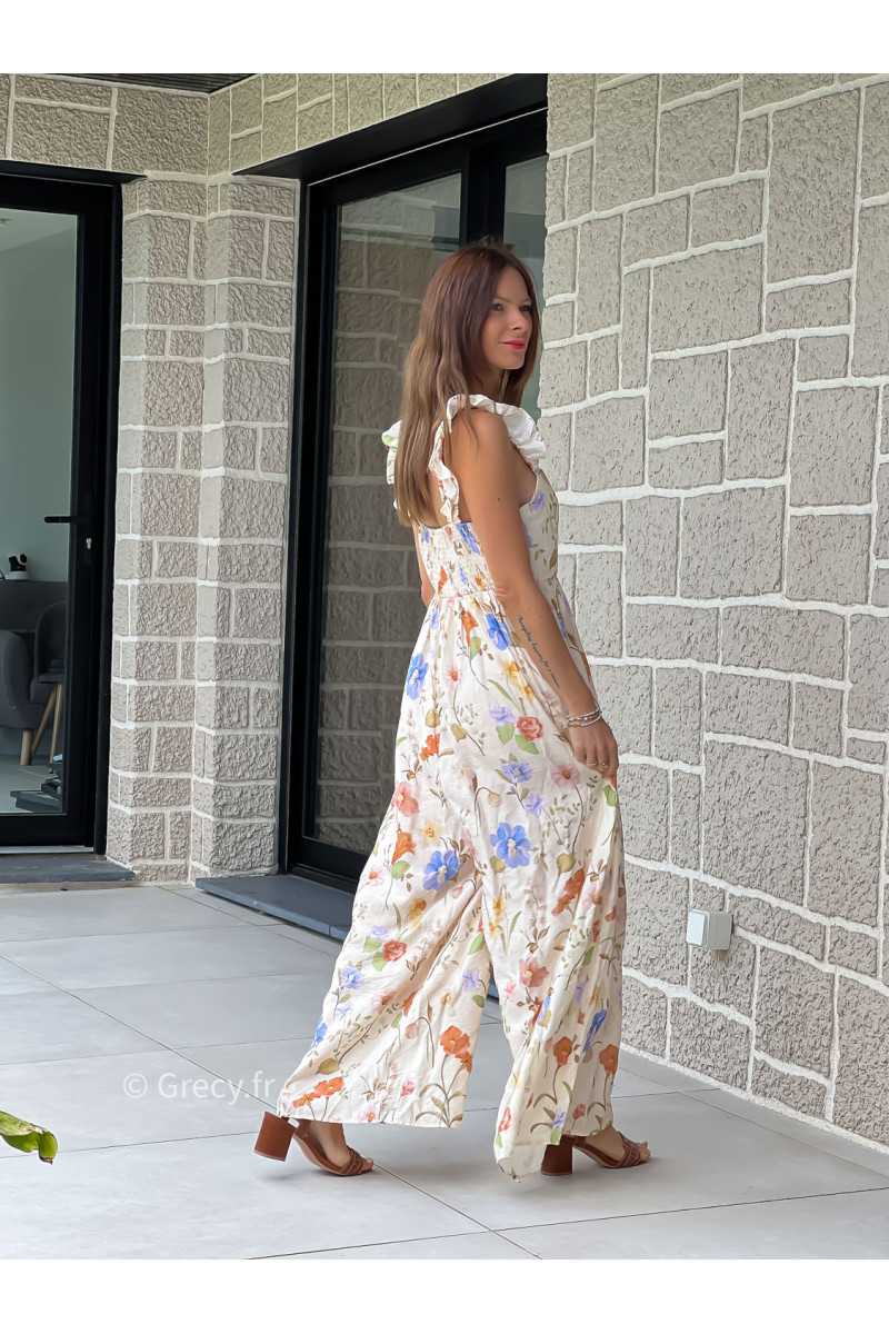 Combinaison pantalon bretelles volants fleurie printemps été mode tendance grecy zara mango