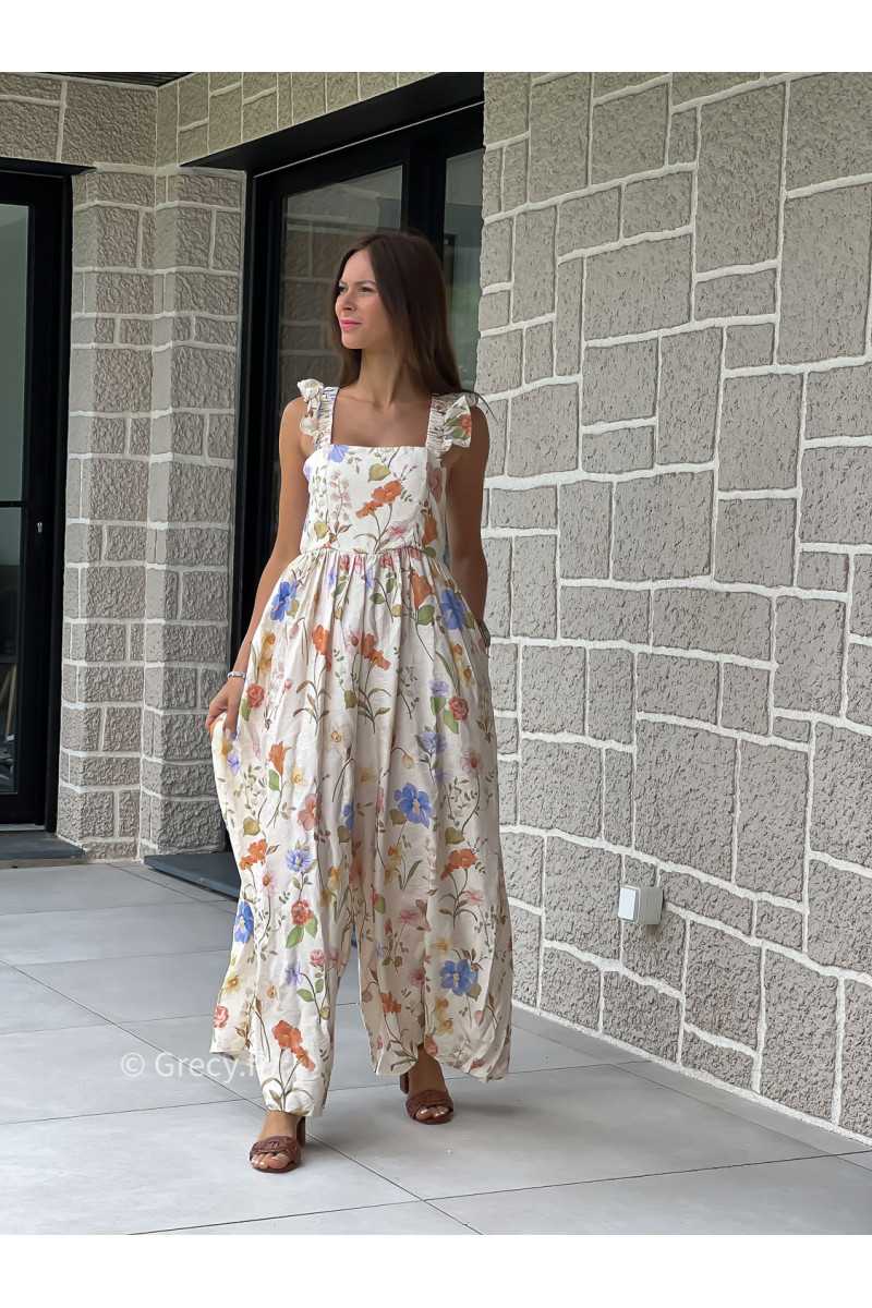 Combinaison pantalon bretelles volants fleurie printemps été mode tendance grecy zara mango