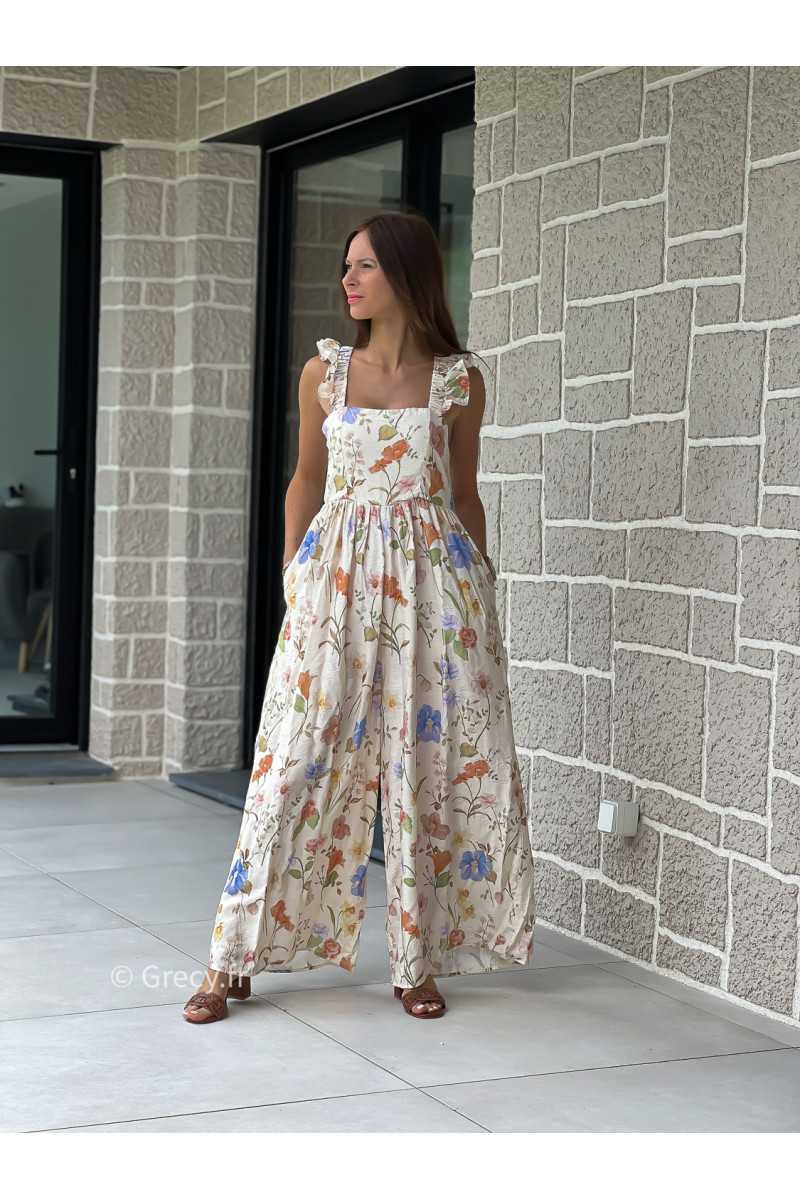 Combinaison pantalon bretelles volants fleurie printemps été mode tendance grecy zara mango