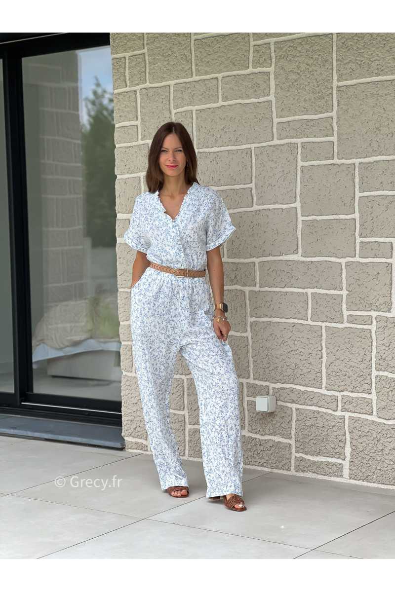 Combinaison pantalon gaze de coton fleurie printemps été mode tendance grecy zara mango