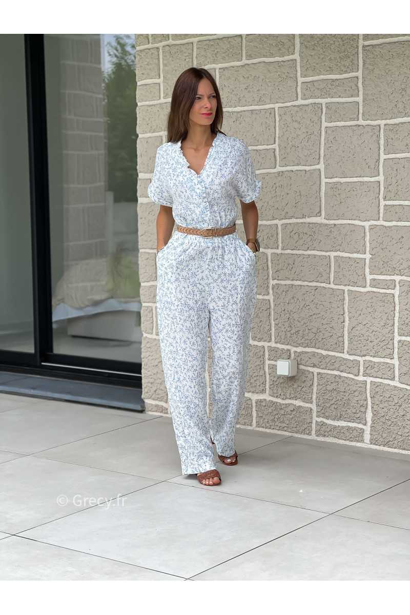 Combinaison pantalon gaze de coton fleurie printemps été mode tendance grecy zara mango