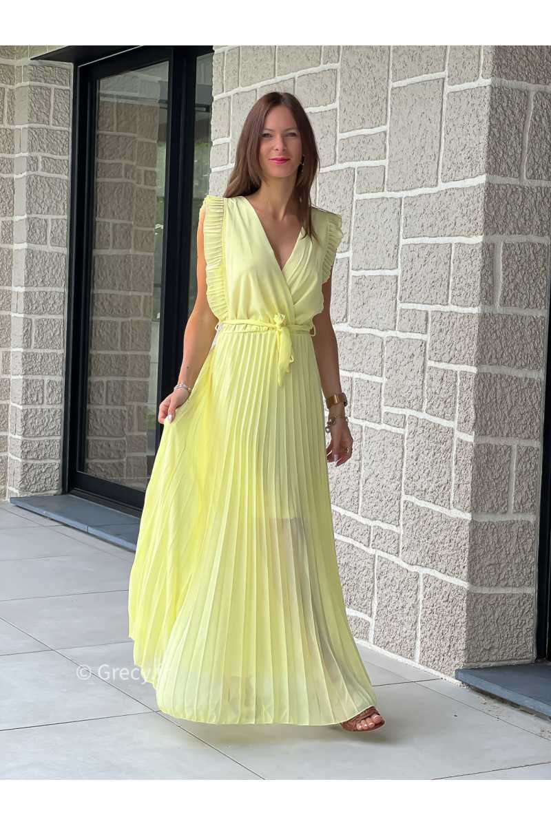 Robe longue jaune col croisé plissée printemps été mode tendance grecy zara mango