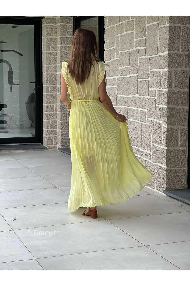 Robe longue jaune col croisé plissée printemps été mode tendance grecy zara mango
