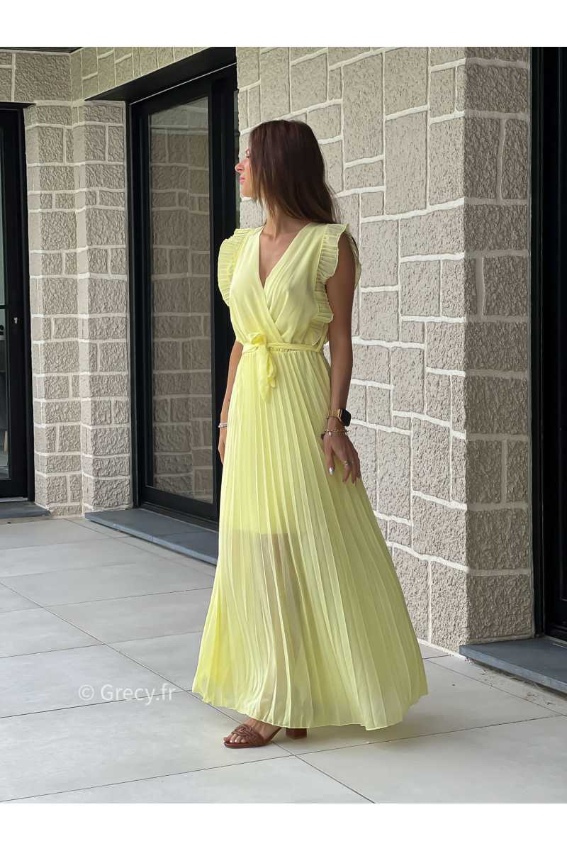 Robe longue jaune col croisé plissée printemps été mode tendance grecy zara mango