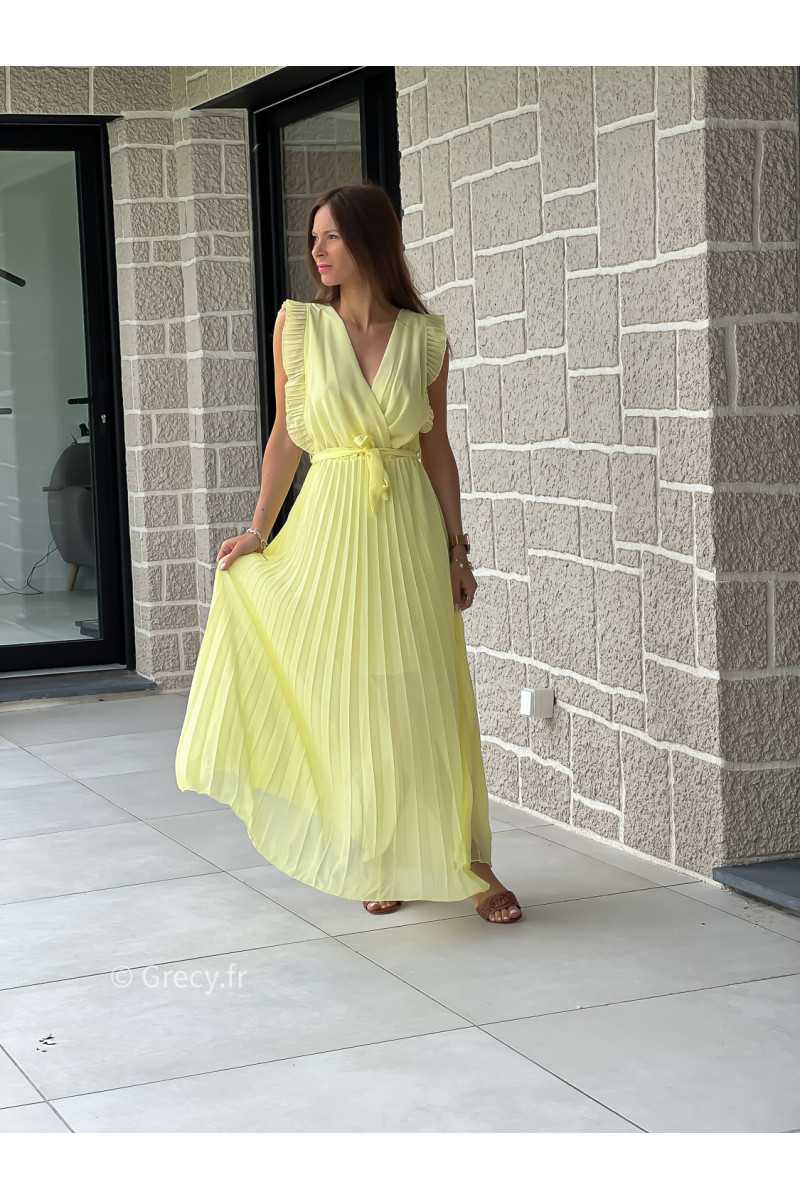 Robe longue jaune col croisé plissée printemps été mode tendance grecy zara mango