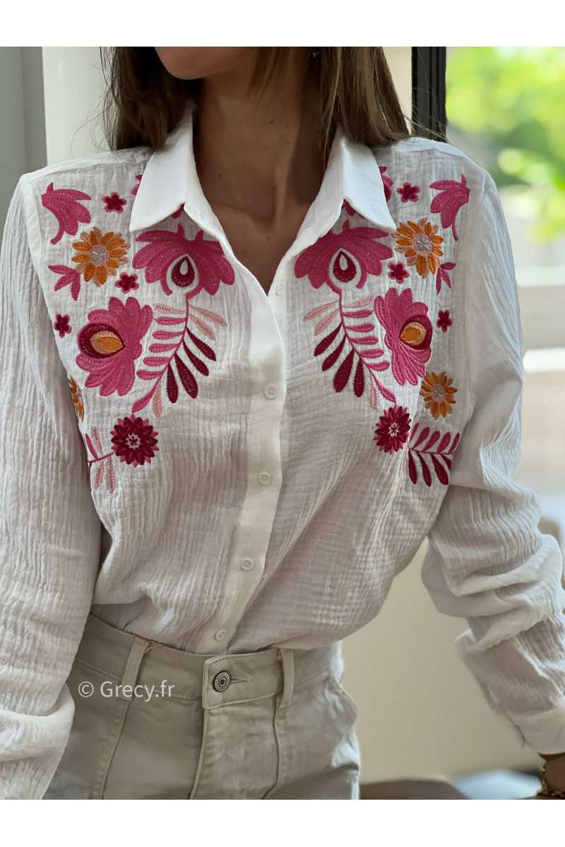 Chemise gaze de coton fleurie manches longues mode tendance grecy ootd outfit look rose printemps été 2025