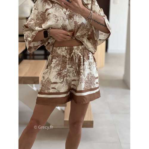 short soie toile de jouy beige mode look grecy qualité intemporel ootd tendance chic