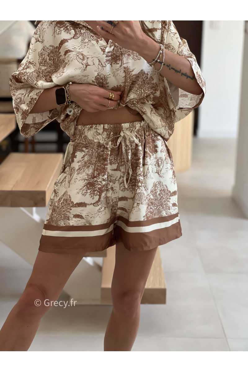 short soie toile de jouy beige mode look grecy qualité intemporel ootd tendance chic