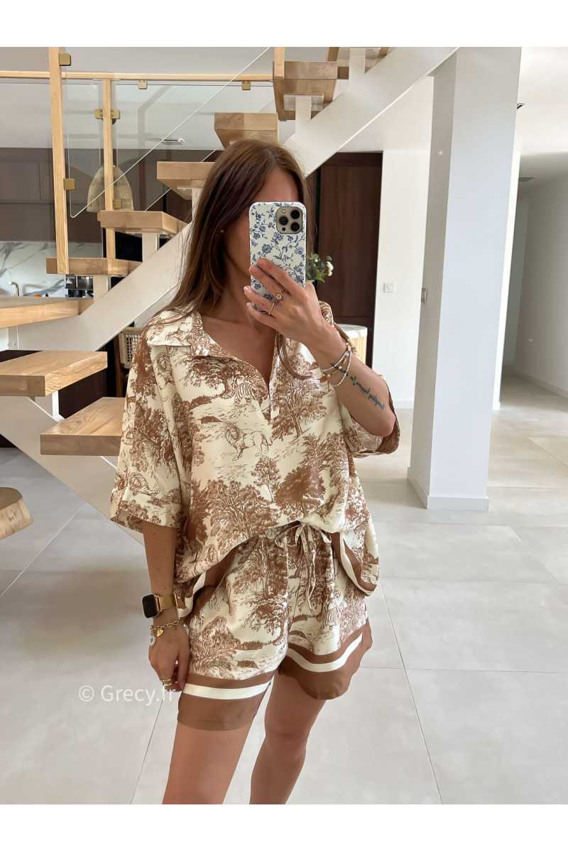 short soie toile de jouy beige mode look grecy qualité intemporel ootd tendance chic