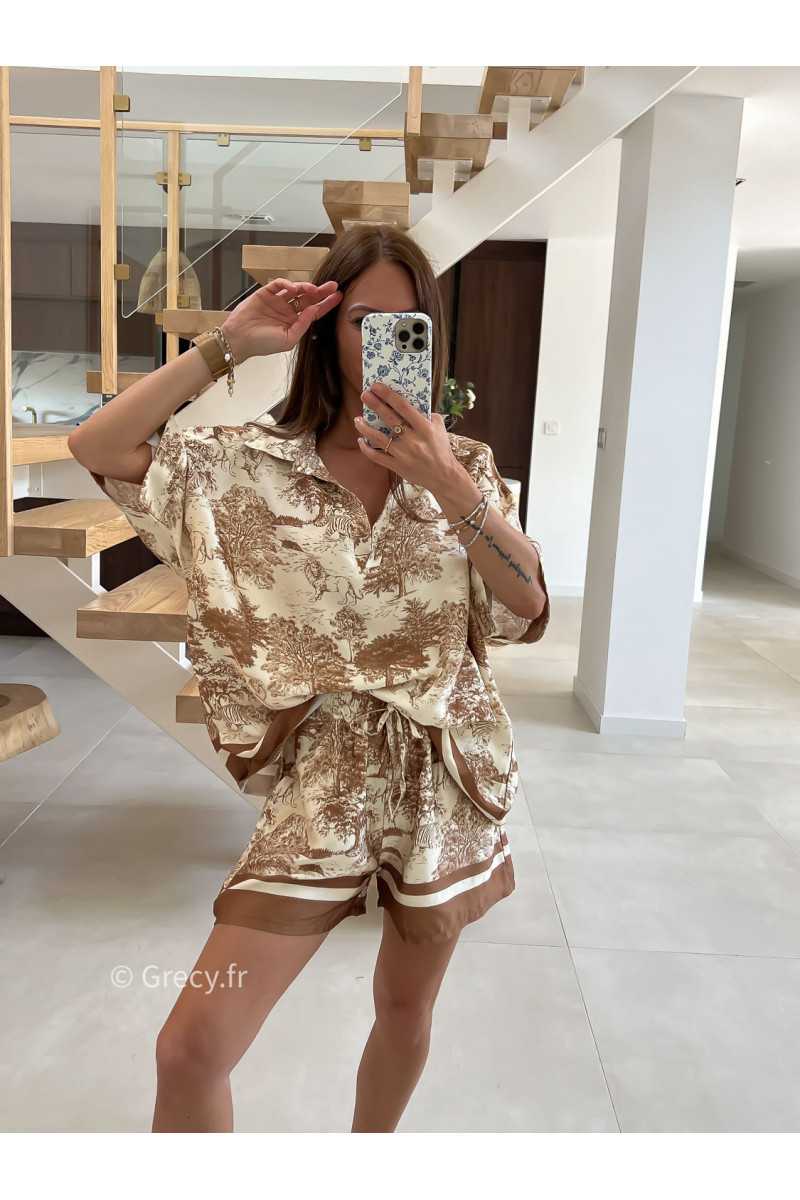 short soie toile de jouy beige mode look grecy qualité intemporel ootd tendance chic
