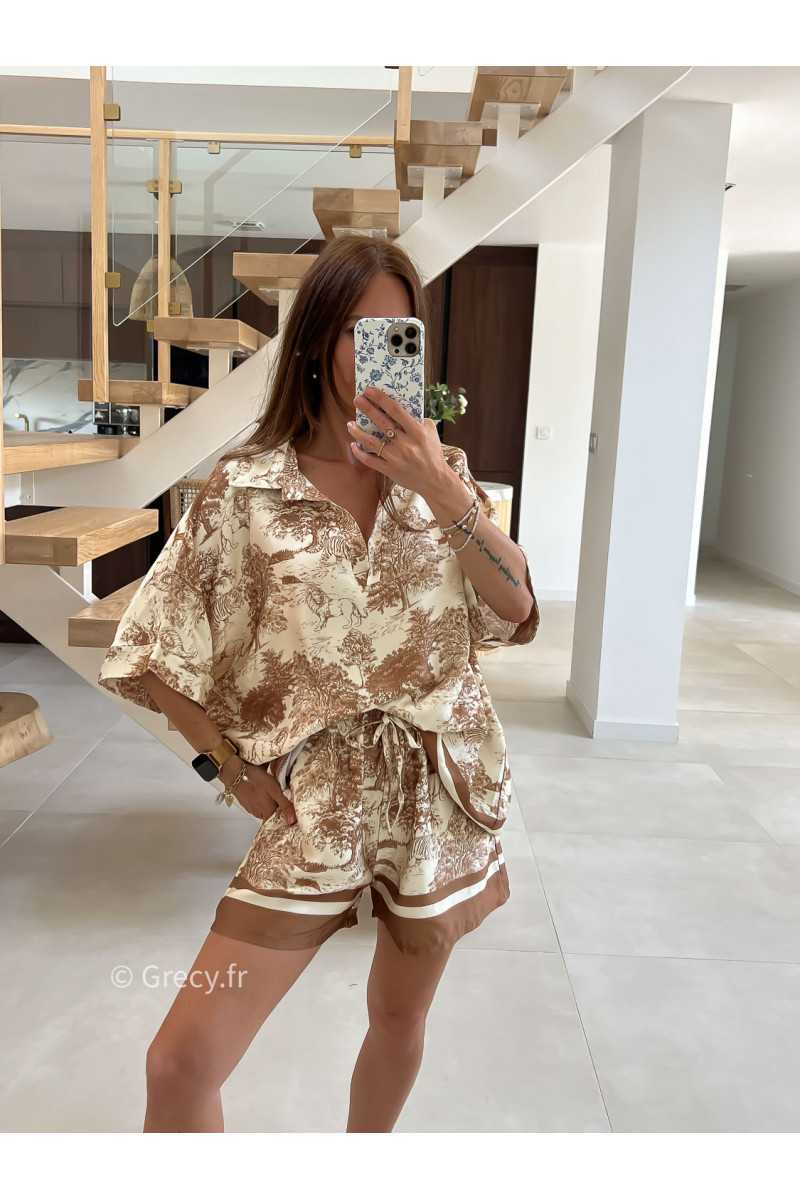 short soie toile de jouy beige mode look grecy qualité intemporel ootd tendance chic