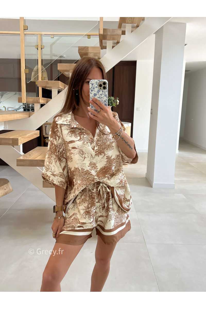 short soie toile de jouy beige mode look grecy qualité intemporel ootd tendance chic