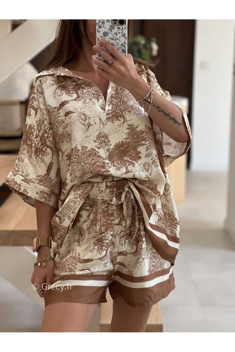 short soie toile de jouy beige mode look grecy qualité intemporel ootd tendance chic