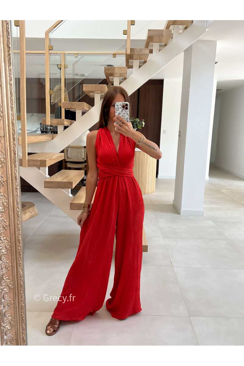 Combinaison multipositions rouge orange fluide large chic soirée mode tendance grecy été 2024