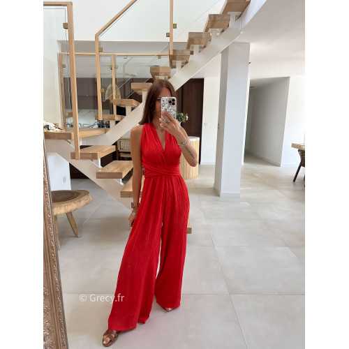 Combinaison multipositions rouge orange fluide large chic soirée mode tendance grecy été 2024