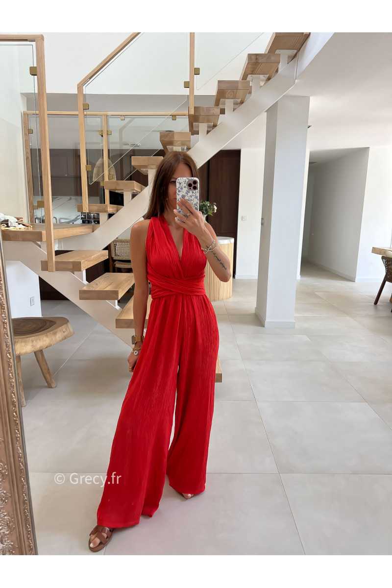 Combinaison multipositions rouge orange fluide large chic soirée mode tendance grecy été 2024