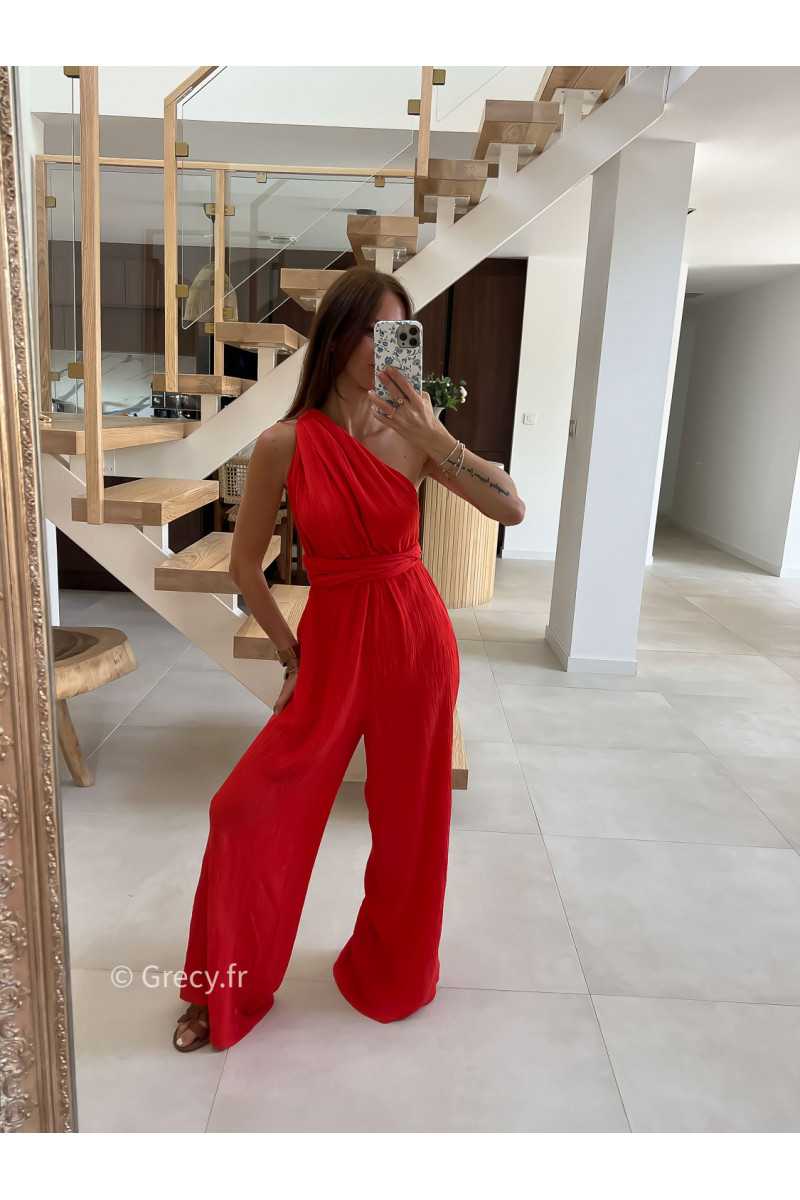 Combinaison multipositions rouge orange fluide large chic soirée mode tendance grecy été 2024