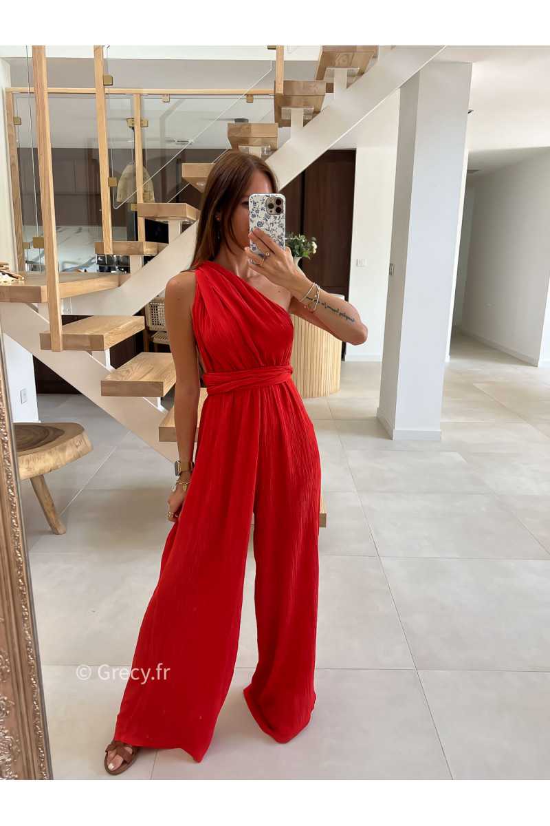 Combinaison multipositions rouge orange fluide large chic soirée mode tendance grecy été 2024