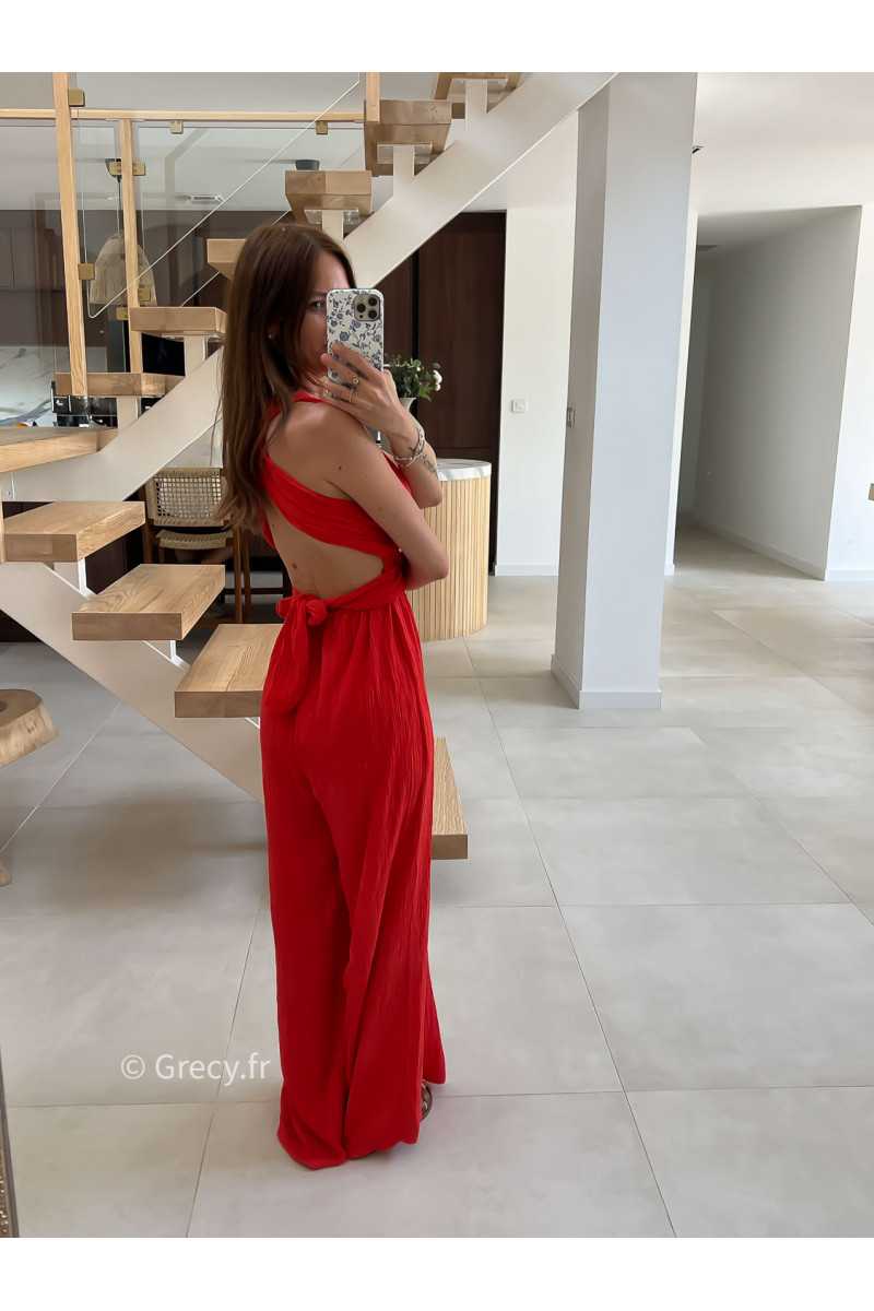 Combinaison multipositions rouge orange fluide large chic soirée mode tendance grecy été 2024