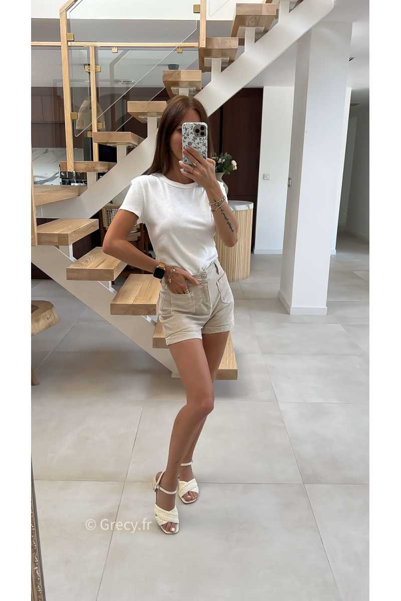 t-shirt épais blanc côtelé basique intemporel prêt du corps cintré col rond mode tendance grecy été 2025