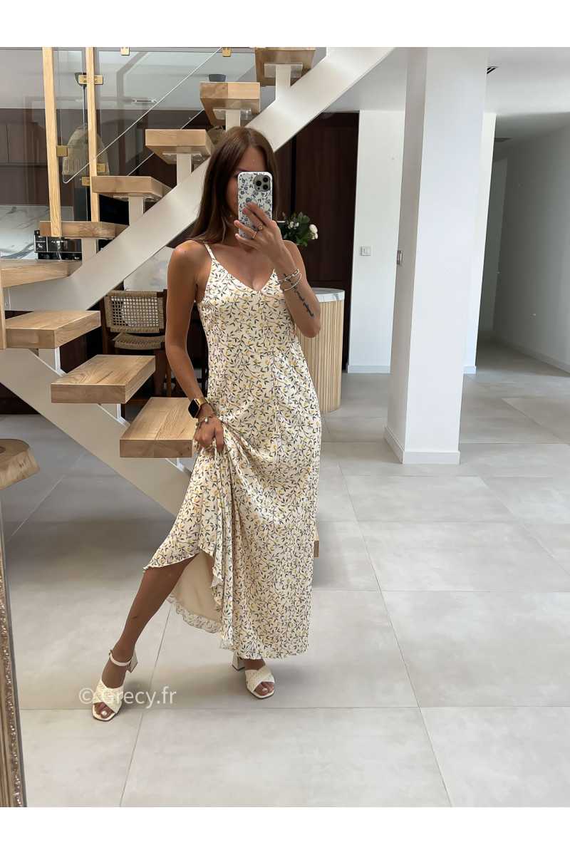 robe longue citrons bretelles doublure mode tendance grecy été 2025