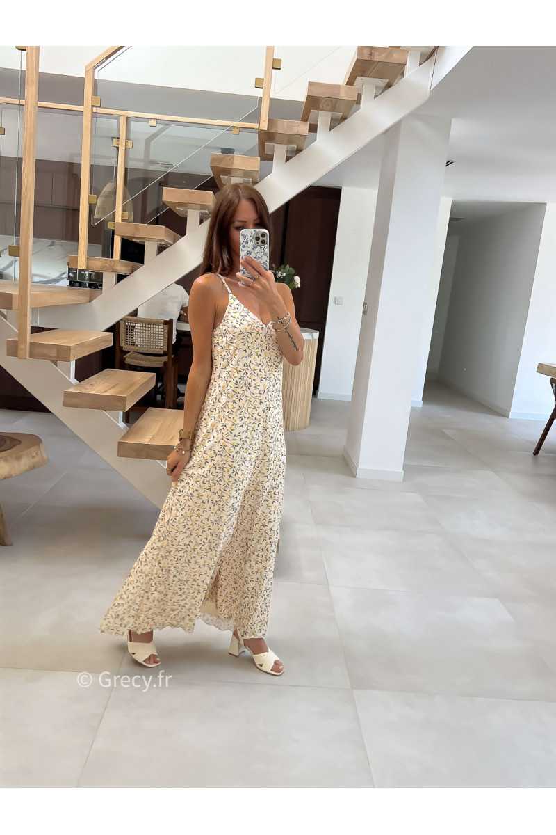 robe longue citrons bretelles doublure mode tendance grecy été 2025