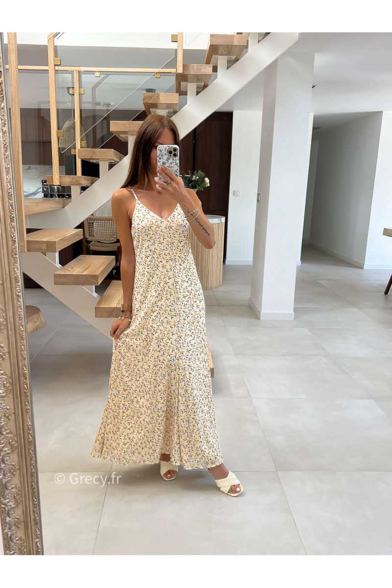 robe longue citrons bretelles doublure mode tendance grecy été 2025