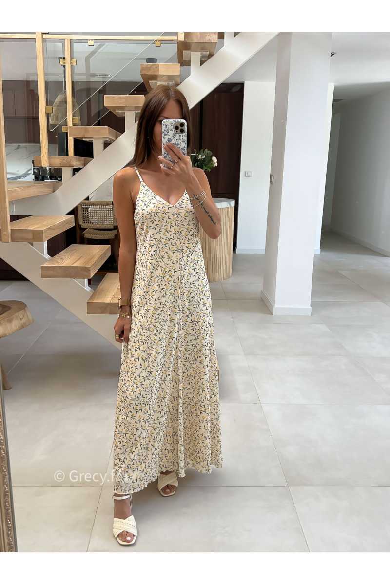 robe longue citrons bretelles doublure mode tendance grecy été 2025