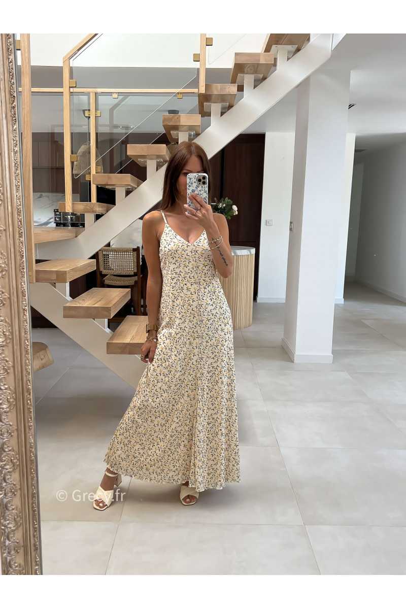 robe longue citrons bretelles doublure mode tendance grecy été 2025