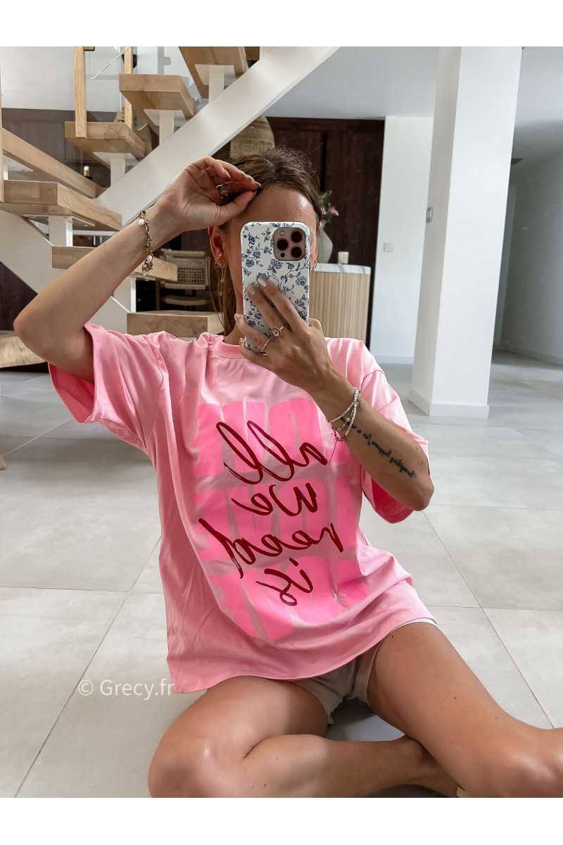 T-shirt rose All we need is love oversize mode tendance grecy