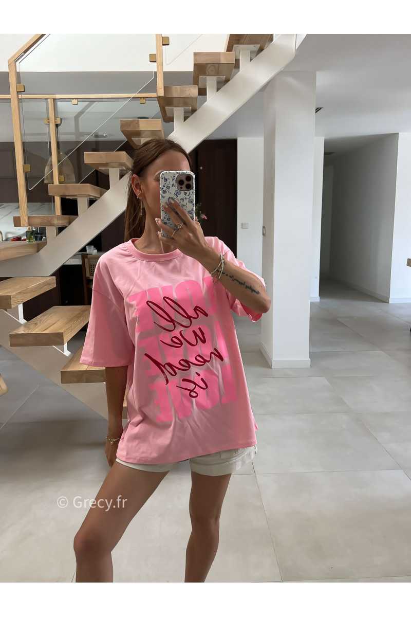 T-shirt rose All we need is love oversize mode tendance grecy