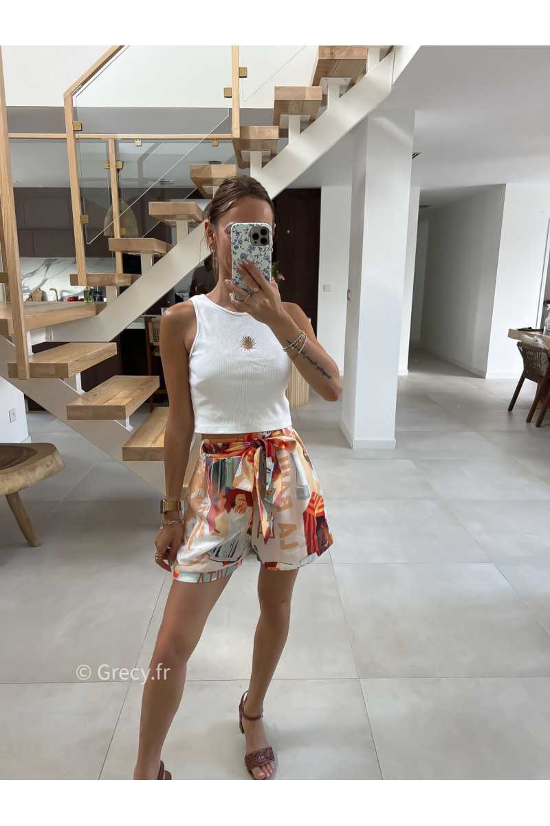 short fluide ceinture été summer coloré mode tendance grecy