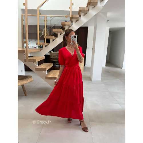 Robe longue lin rouge