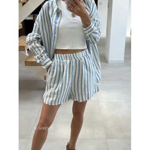short rayé bleu coton lin mode tendance été grecy