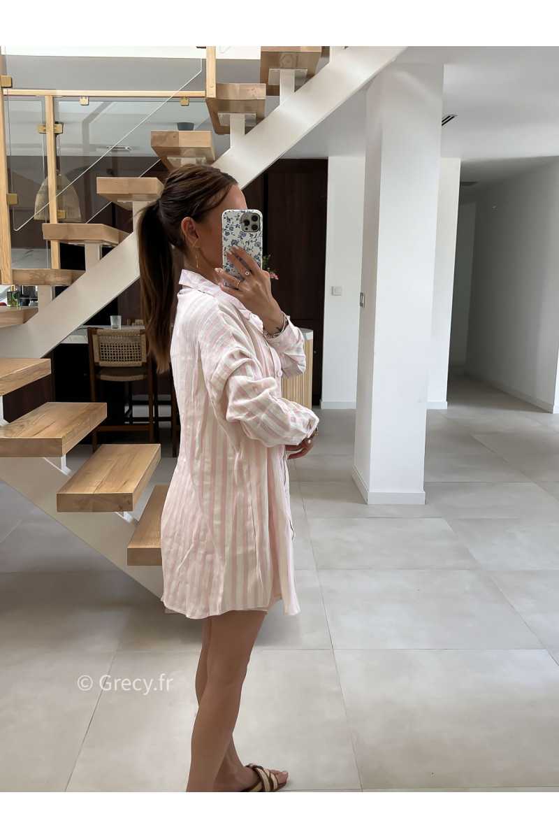 Chemise rayée rose coton lin mode tendance été grecy